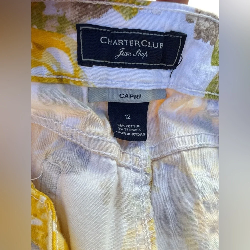 Charter Club Floral Capri Jeans Size 12 Yellow White High Rise Stretch Cottage - Picture 8 of 8
